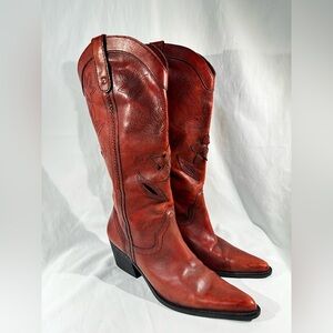 Carlos Santana Red Leather Heeled Boots